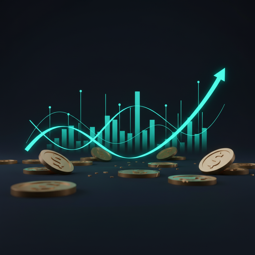 Argent qui dort : pièces et billets dormants avec graphiques fintech sombres