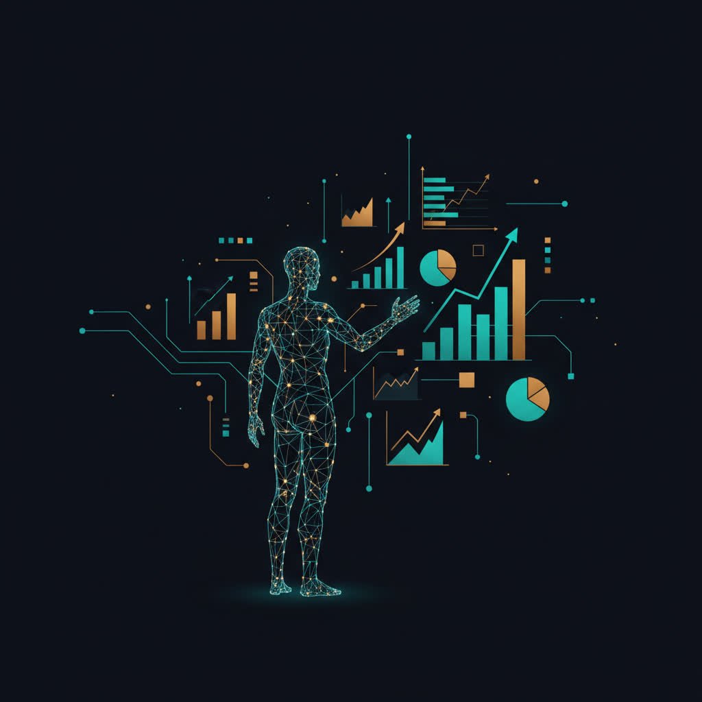 Coaching financier concept dark fintech illustration avec silhouette et graphiques financiers