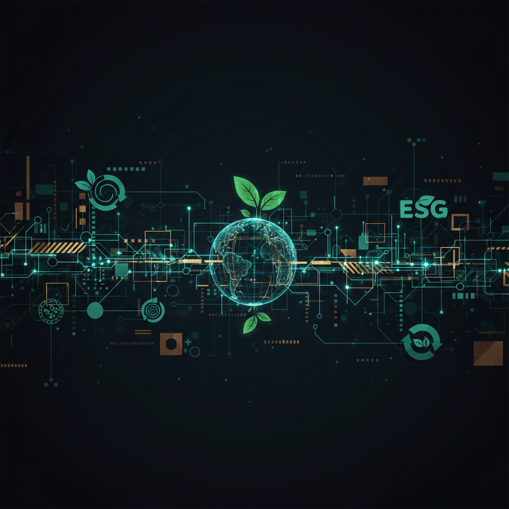 Investissement socialement responsable ISR - réseau de nœuds ESG sur fond sombre fintech